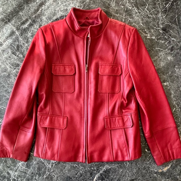 🔥Red genuine leather jacket Red color size Large Liz Claiborne - Picture 1 of 7